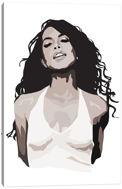 Aaliyah Black and White Canvas Art Print - Music Art