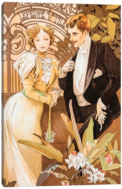 Flirt Canvas Art Print - Alphonse Mucha
