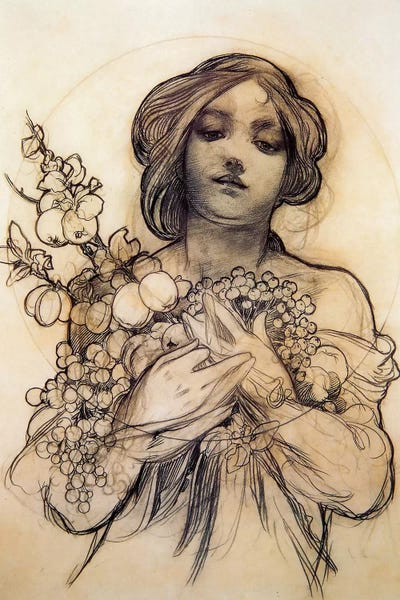 Study Of Woman With Fruit by Alphonse Mucha art print