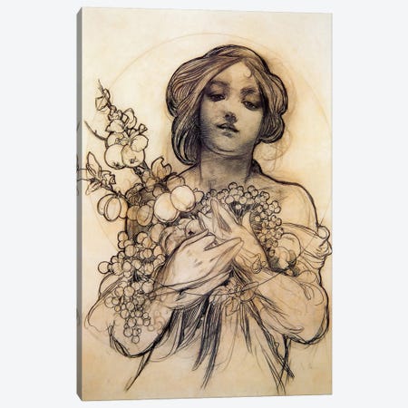 Study Of Woman With Fruit Canvas Print #AMM24} by Alphonse Mucha Canvas Artwork