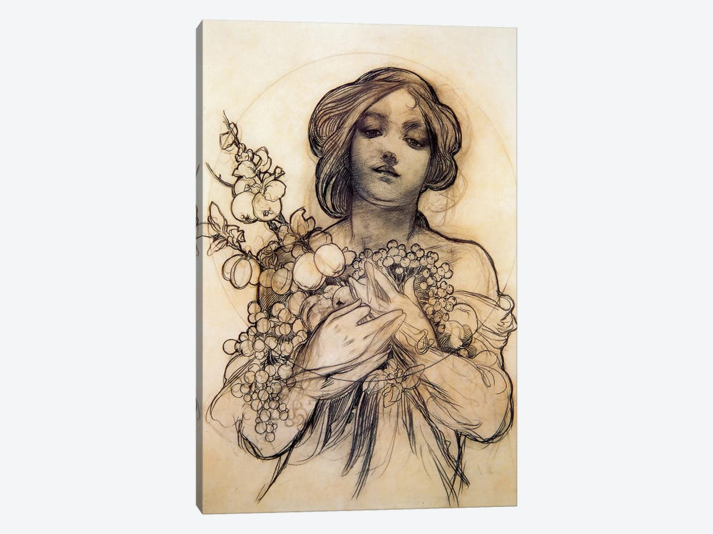 Study Of Woman With Fruit by Alphonse Mucha 1-piece Canvas Art