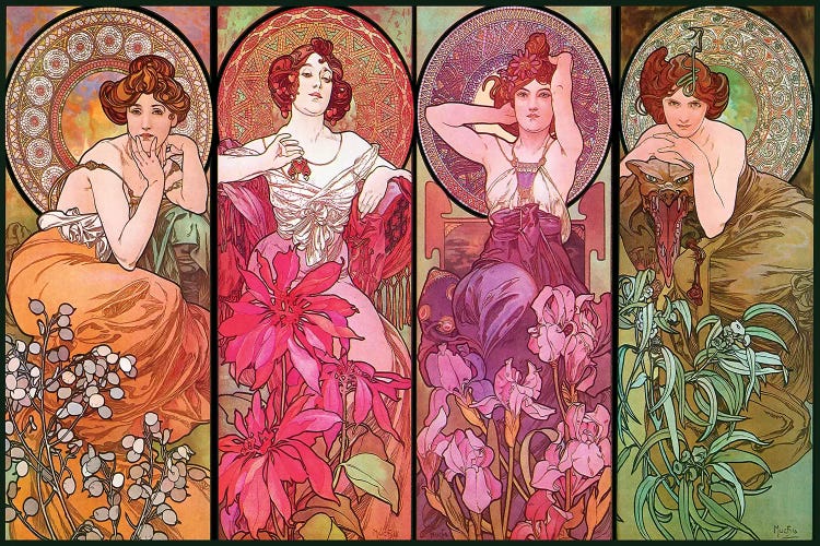 The Precious Stones (Ruby, Emerald, Amethyst, Topaz), 1900 by Alphonse Mucha wall art