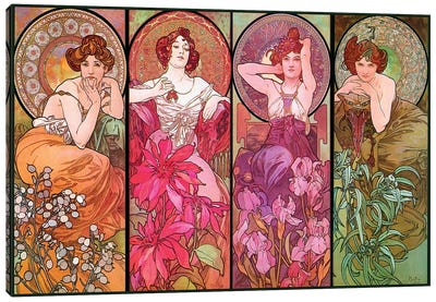 The Precious Stones (Ruby, Emerald, Amethyst, Topaz), 1900 Canvas Art Print - Group Art