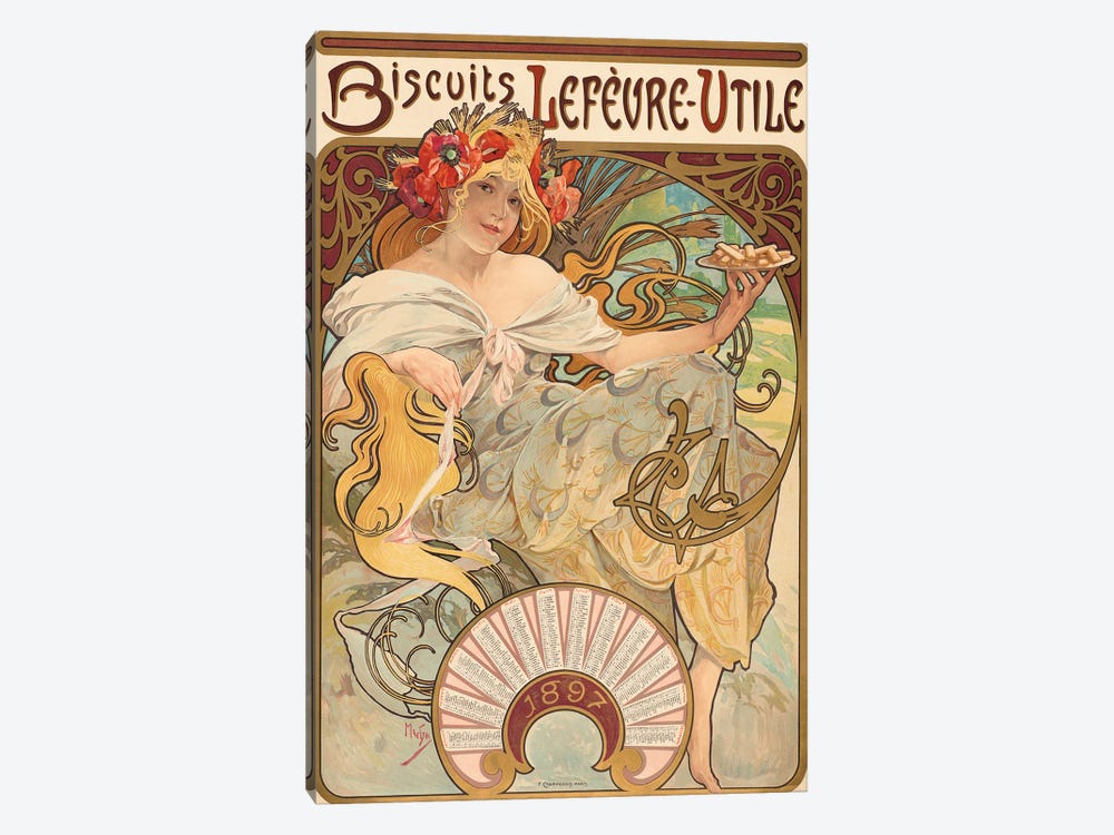 Biscuits Lefervre-Utile, 1896 by Alphonse Mucha 1-piece Canvas Art Print