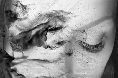 White Smoke Art Textured Background With Eyelashes by Tatiana Amrein framed canvas print