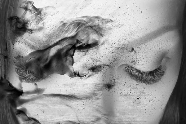 Tatiana Amrein: White Smoke Art Textured Background With Eyelashes by Tatiana Amrein