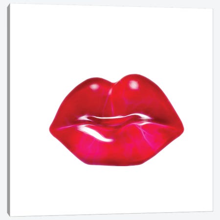Neon Red Lips Canvas Print #AMR129} by Tatiana Amrein Canvas Artwork
