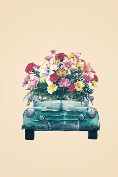 Retro Blue Car by Tatiana Amrein framed canvas print