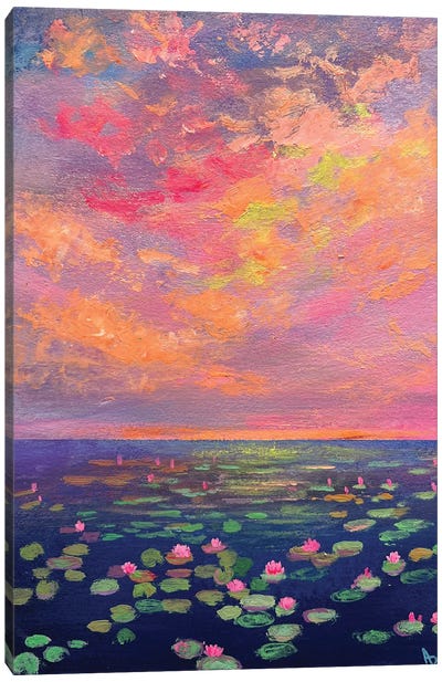 Water Lilies At Dusk Canvas Art Print