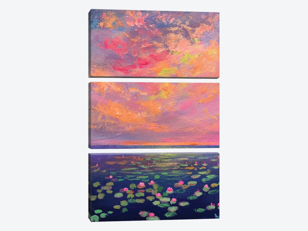 Water Lilies At Dusk by Amita Dand 3-piece Canvas Art Print
