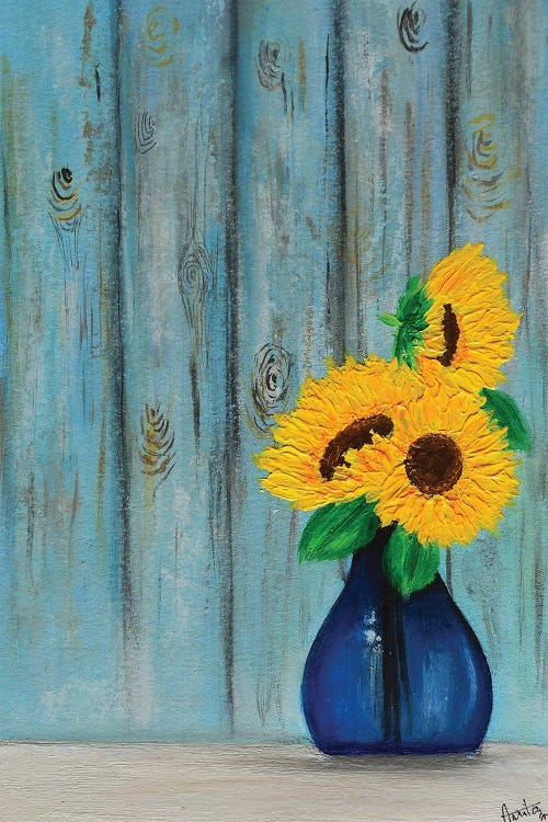 Sunflowers In Blue Vase