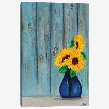 Sunflowers In Blue Vase Canvas Print #AMT14} by Amita Dand Canvas Art
