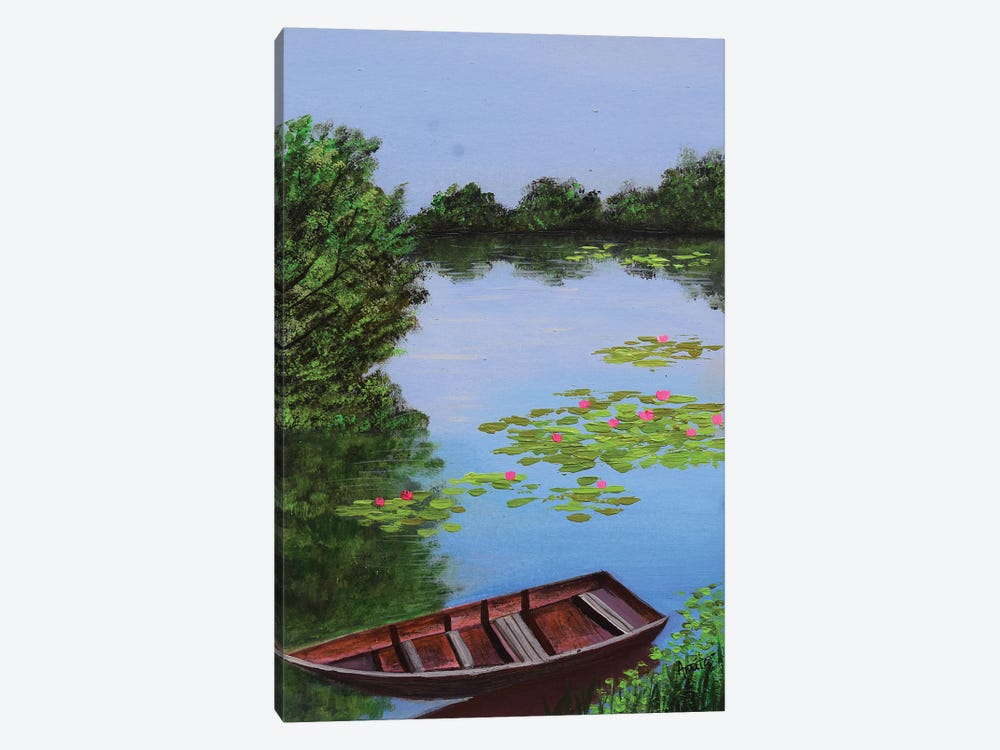 Boat Near The Pond by Amita Dand 1-piece Art Print