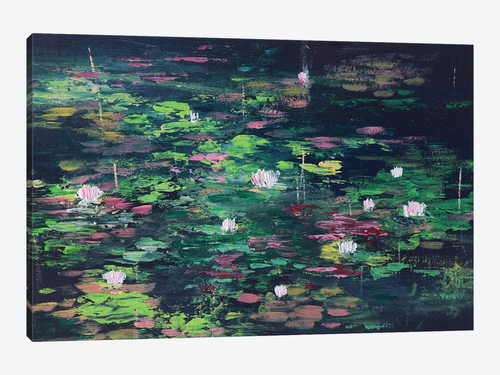 Black Abstract Water Lilies Pond by Amita Dand 1-piece Art Print