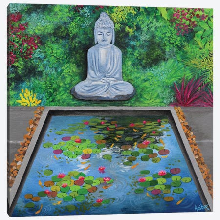 Buddha By The Pond Canvas Print #AMT46} by Amita Dand Canvas Art Print