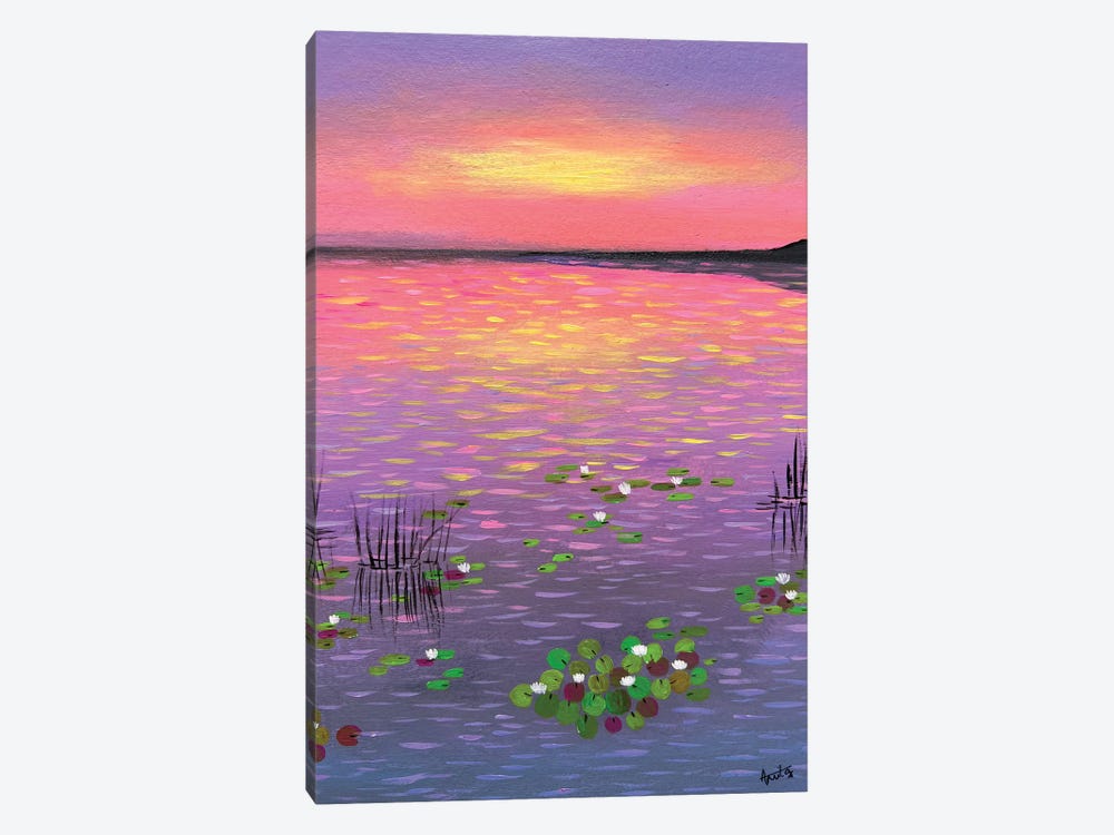 Water Lilies At Sunset - V by Amita Dand 1-piece Canvas Wall Art