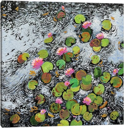Water Lilies In Flowing Water Canvas Art Print - Amita Dand