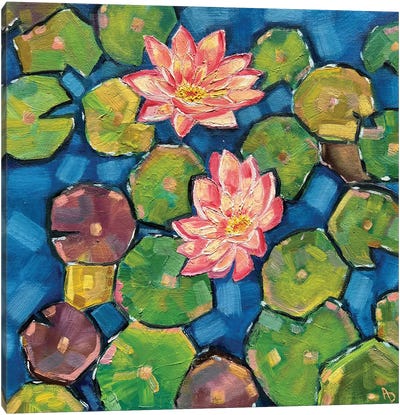 2 Water Lilies Canvas Art Print - Water Lilies Collection