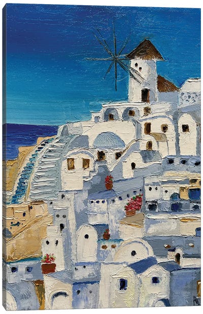Santorini Cityview Canvas Art Print - Greece Art
