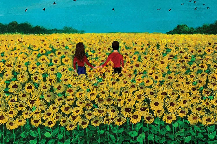 Couple In Sunflower Field