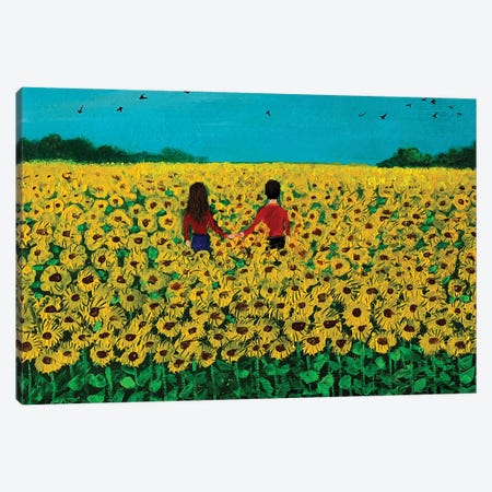 Couple In Sunflower Field Canvas Print #AMT85} by Amita Dand Canvas Art Print