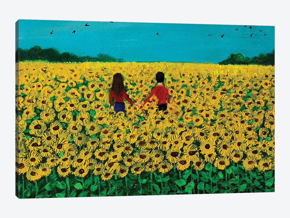 Couple In Sunflower Field by Amita Dand 1-piece Canvas Artwork