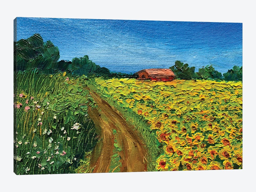 Hut In The Sunflower Field by Amita Dand 1-piece Art Print