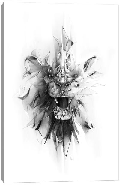 Stone Lion Canvas Art Print - Gray & White Art