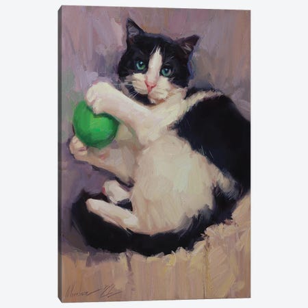 Cat With Ball Painting Canvas Print #AMV102} by Alex Movchun Canvas Print