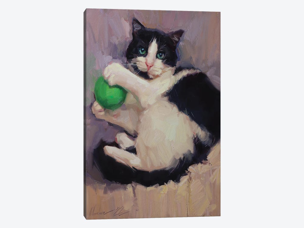 Cat With Ball Painting by Alex Movchun 1-piece Canvas Wall Art