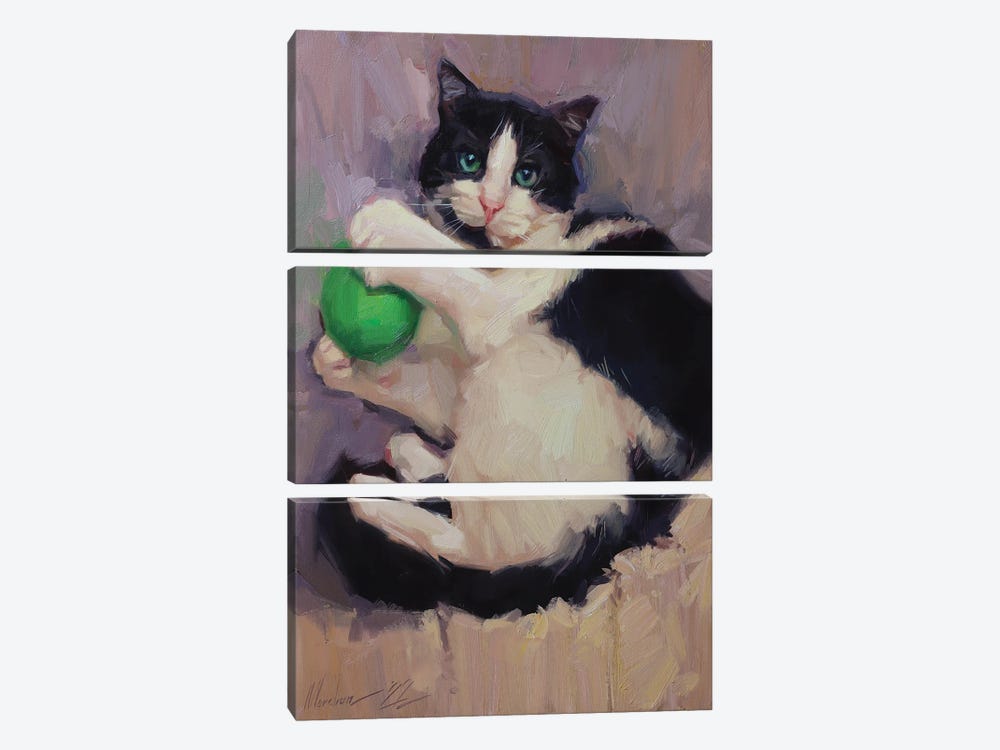 Cat With Ball Painting by Alex Movchun 3-piece Canvas Artwork