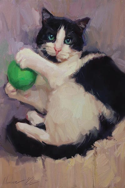 Alex Movchun: Cat With Ball Painting by Alex Movchun