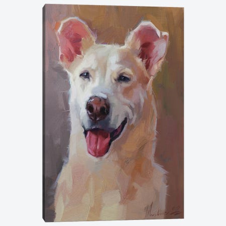 White Happy Dog Art Canvas Print #AMV103} by Alex Movchun Canvas Print