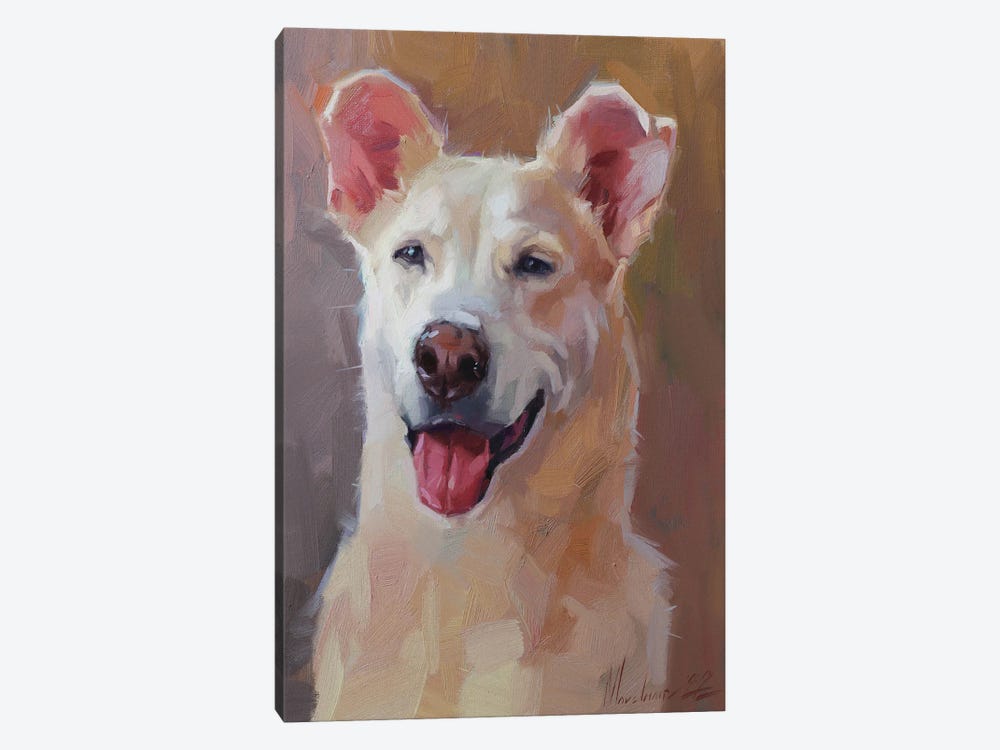 White Happy Dog Art 1-piece Canvas Print