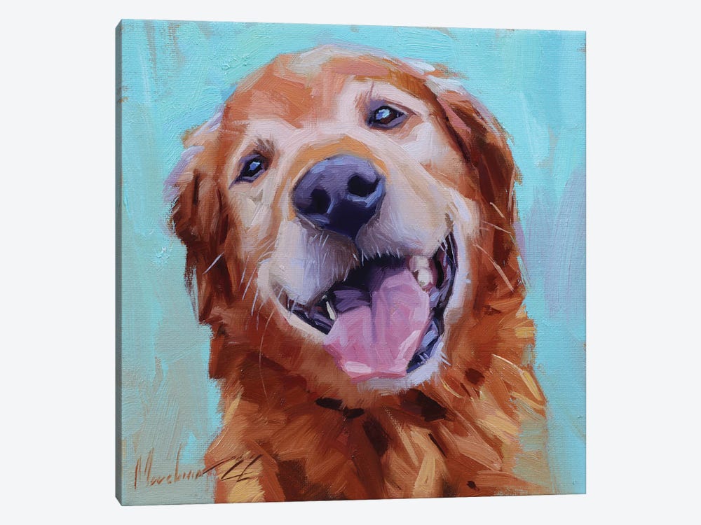 Golden Labrador Smiling, by Alex Movchun 1-piece Canvas Artwork