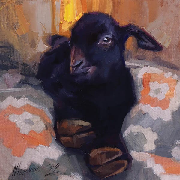 Goats: Small Goat Painying by Alex Movchun