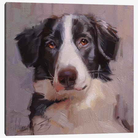 Black And White Dog Portrait Canvas Print #AMV127} by Alex Movchun Canvas Art