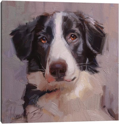 Black And White Dog Portrait Canvas Art Print - Alex Movchun
