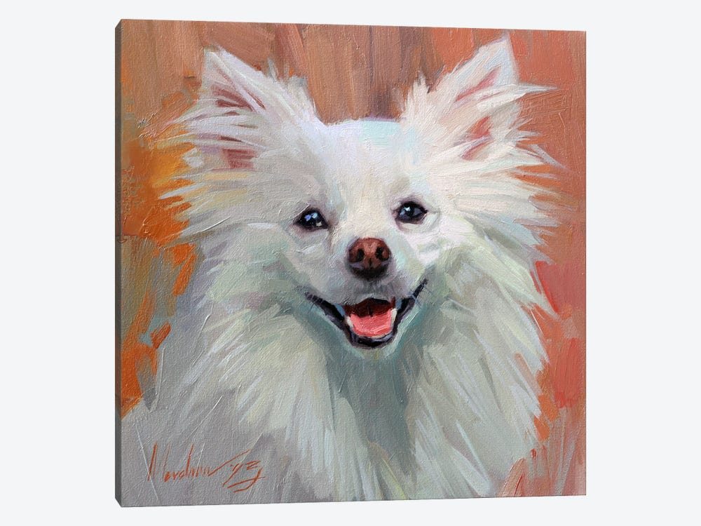 A Fluffy Canine Portrait In Warm Hues, Pomeranian by Alex Movchun 1-piece Canvas Artwork