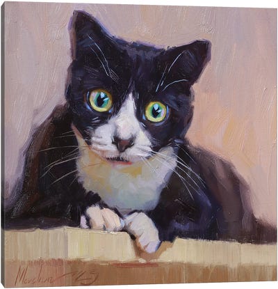 Portrait Of Black Cat With Green Eyes Canvas Art Print - Alex Movchun