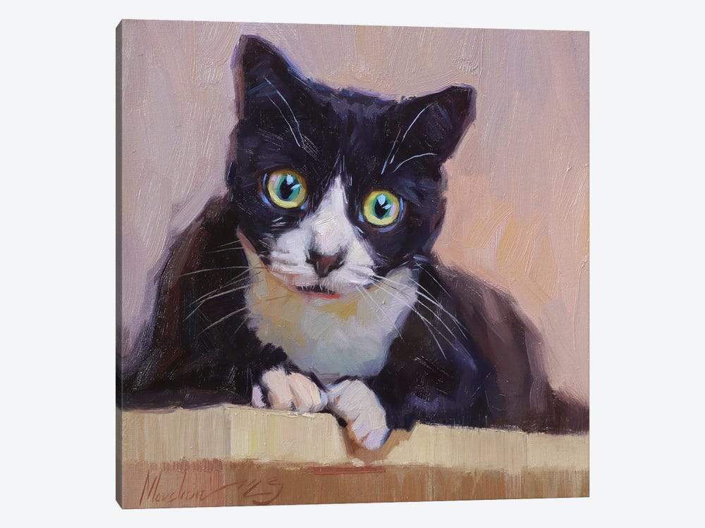 Portrait Of Black Cat With Green Eyes by Alex Movchun 1-piece Canvas Art Print
