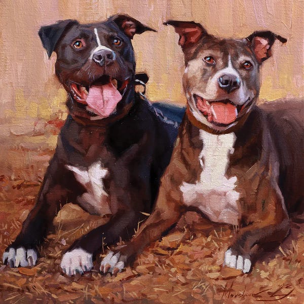 Alex Movchun: The Portrait Of Two Staffordshire Terriers by Alex Movchun