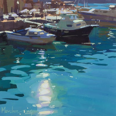 Sunny Pier, Boats Near The Pier by Alex Movchun framed wall art