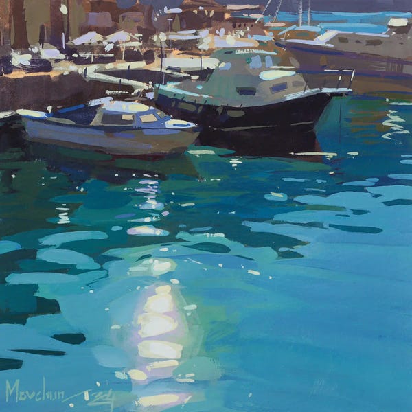 Alex Movchun: Sunny Pier, Boats Near The Pier by Alex Movchun