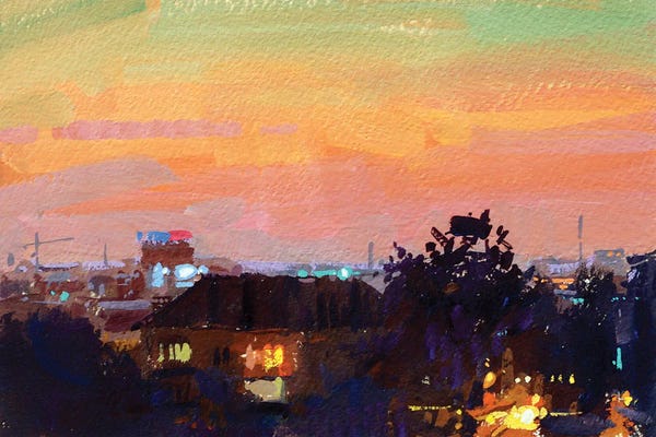 Alex Movchun: Evening Lights In The City by Alex Movchun