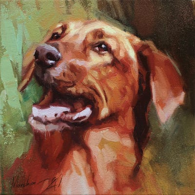 Happy Dachshund by Alex Movchun metal wall art