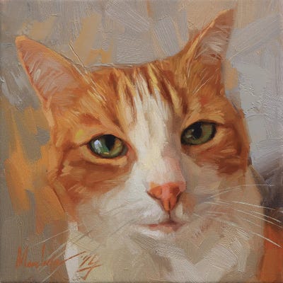 Orange Tabby Cat Portrait In Oil by Alex Movchun framed wall art