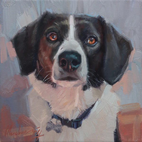 Beagle Mix Dog Portrait In Oil