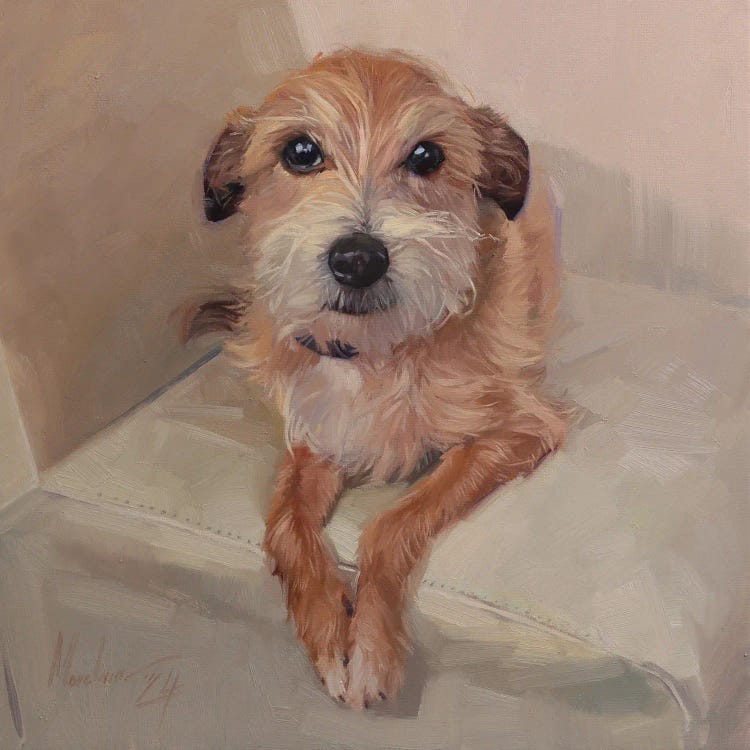 Terrier Mix Dog Portrait In Oil by Alex Movchun wall art