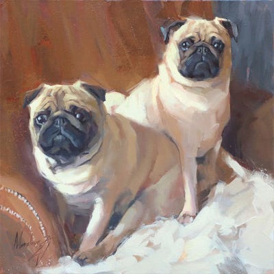 Two Pugs by Alex Movchun metal wall art